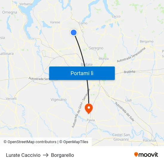 Lurate Caccivio to Borgarello map