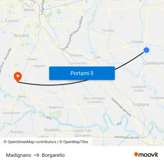 Madignano to Borgarello map