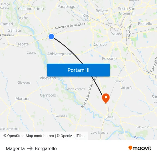 Magenta to Borgarello map