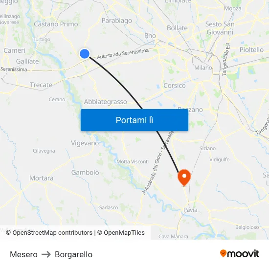Mesero to Borgarello map