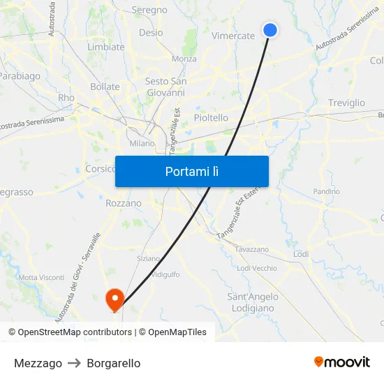 Mezzago to Borgarello map