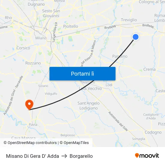 Misano Di Gera D' Adda to Borgarello map
