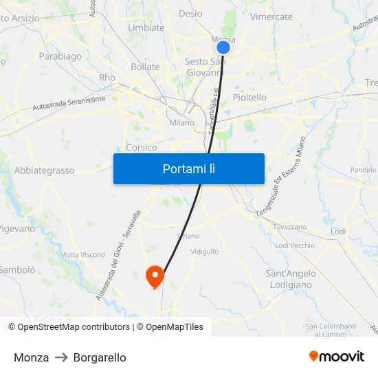 Monza to Borgarello map