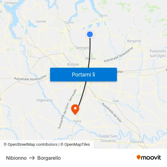 Nibionno to Borgarello map