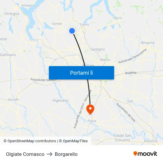 Olgiate Comasco to Borgarello map