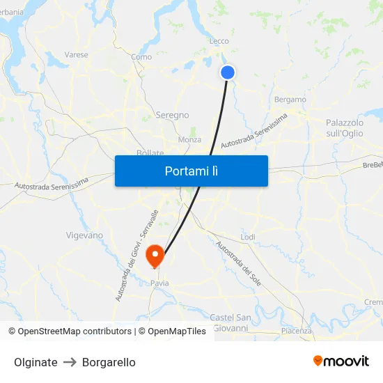 Olginate to Borgarello map