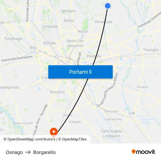 Osnago to Borgarello map