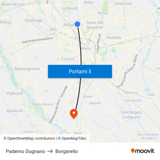 Paderno Dugnano to Borgarello map