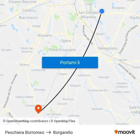 Peschiera Borromeo to Borgarello map