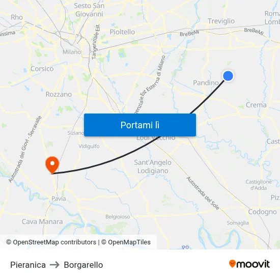 Pieranica to Borgarello map