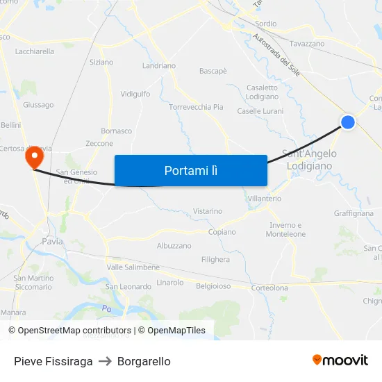 Pieve Fissiraga to Borgarello map