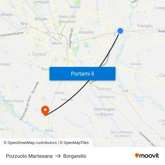 Pozzuolo Martesana to Borgarello map