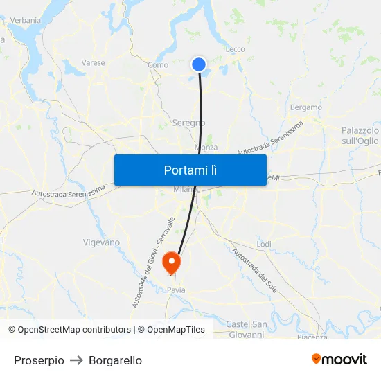 Proserpio to Borgarello map