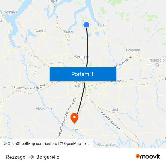 Rezzago to Borgarello map