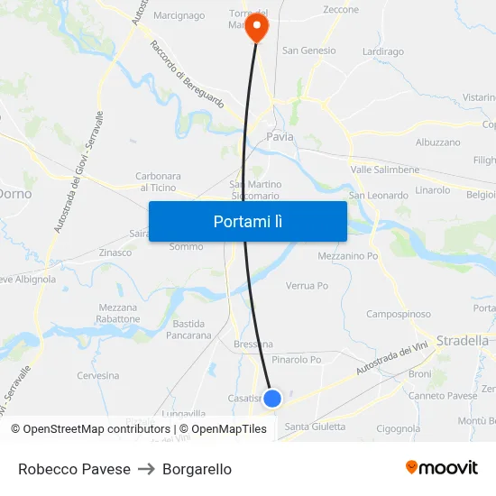 Robecco Pavese to Borgarello map