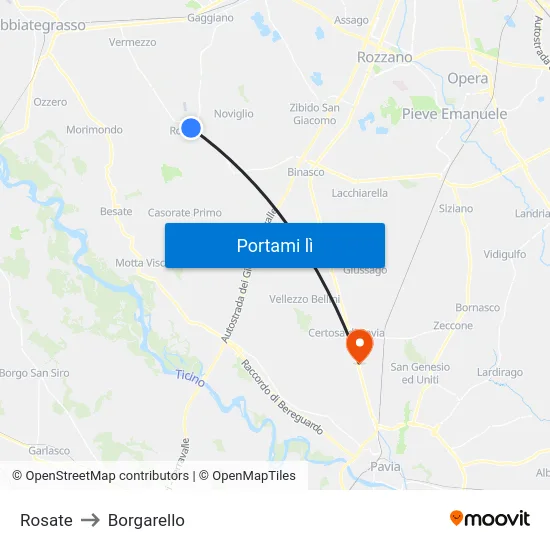 Rosate to Borgarello map