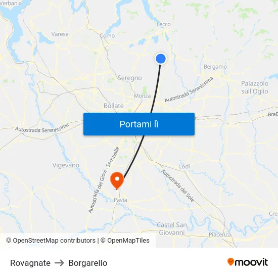 Rovagnate to Borgarello map