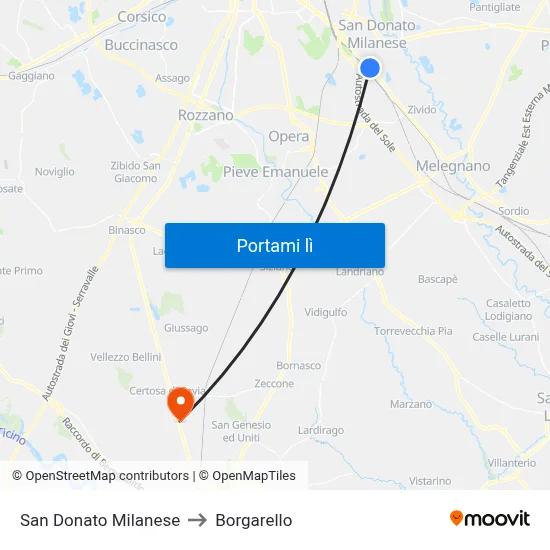 San Donato Milanese to Borgarello map