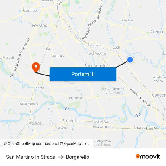 San Martino In Strada to Borgarello map