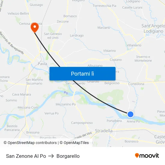 San Zenone Al Po to Borgarello map
