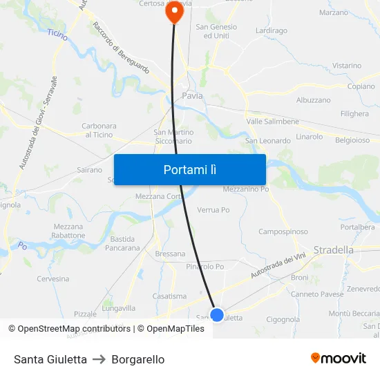 Santa Giuletta to Borgarello map