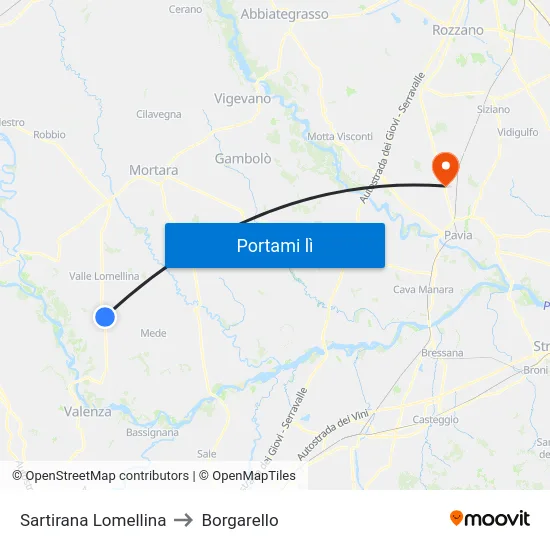 Sartirana Lomellina to Borgarello map