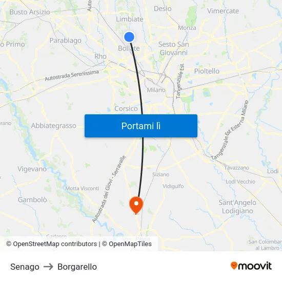 Senago to Borgarello map