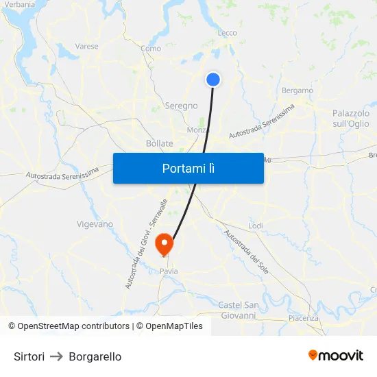 Sirtori to Borgarello map
