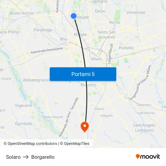 Solaro to Borgarello map