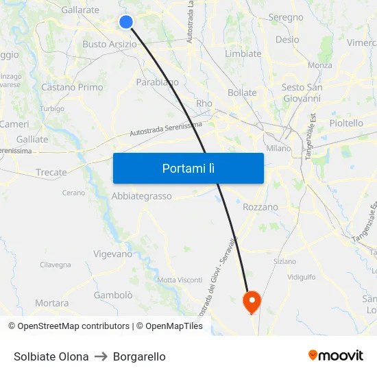 Solbiate Olona to Borgarello map