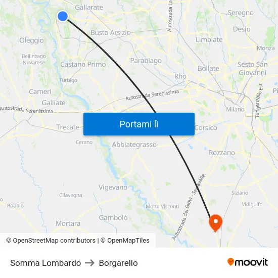 Somma Lombardo to Borgarello map
