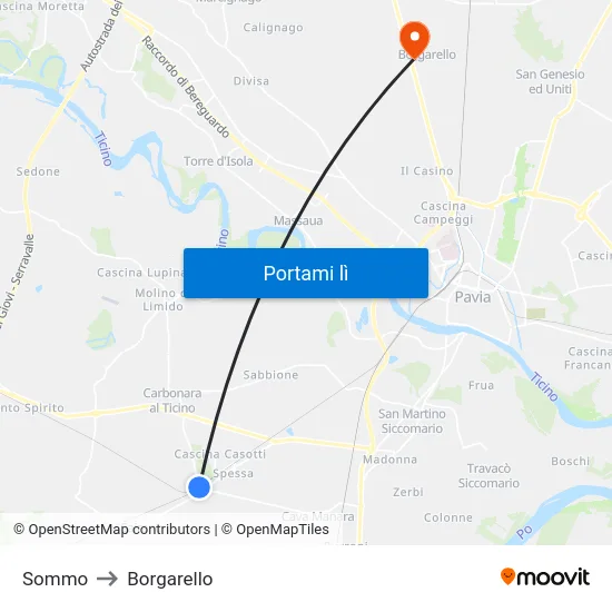 Sommo to Borgarello map