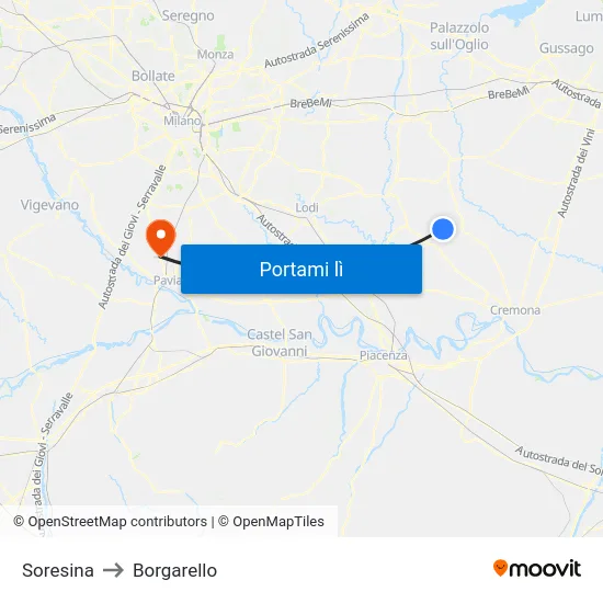 Soresina to Borgarello map