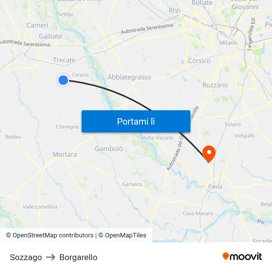 Sozzago to Borgarello map