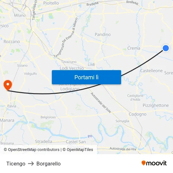 Ticengo to Borgarello map