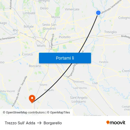 Trezzo Sull' Adda to Borgarello map