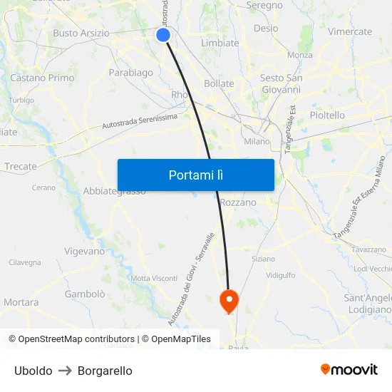 Uboldo to Borgarello map