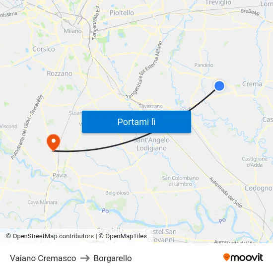 Vaiano Cremasco to Borgarello map