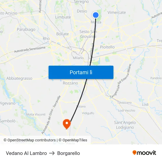 Vedano Al Lambro to Borgarello map
