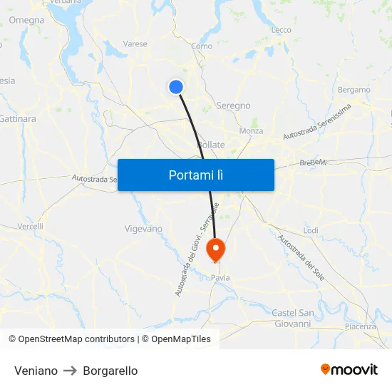 Veniano to Borgarello map