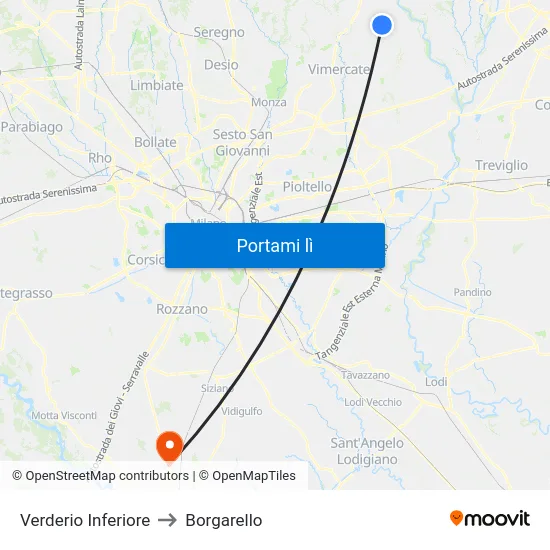 Verderio Inferiore to Borgarello map