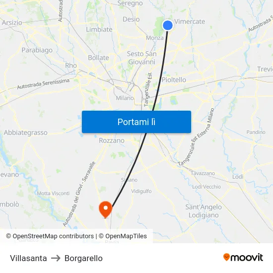 Villasanta to Borgarello map