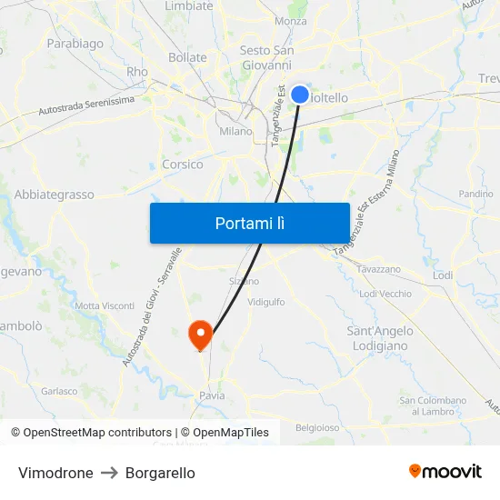 Vimodrone to Borgarello map