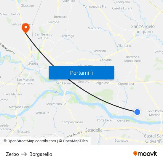 Zerbo to Borgarello map