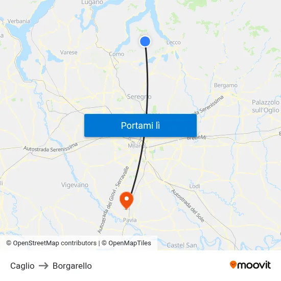 Caglio to Borgarello map
