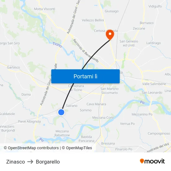 Zinasco to Borgarello map