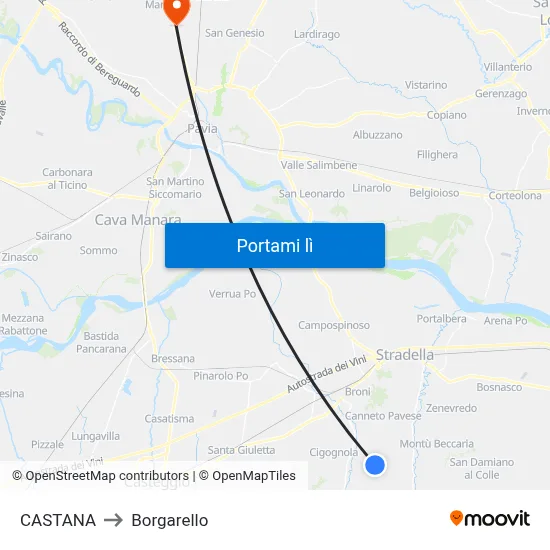 CASTANA to Borgarello map