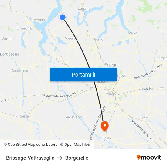 Brissago-Valtravaglia to Borgarello map