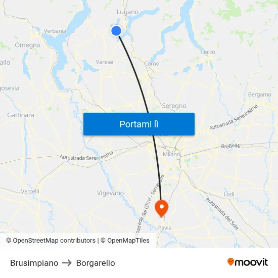 Brusimpiano to Borgarello map