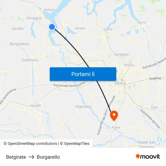 Belgirate to Borgarello map
